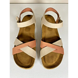 BIO-GOLD‎ Genuine Leather Sandals Made In Italy Brick/Taupe Woman Size 8 EUC